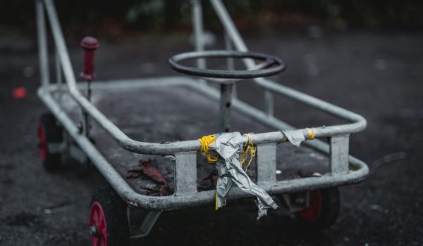 A small transportation trolley patched with some duck tape.
