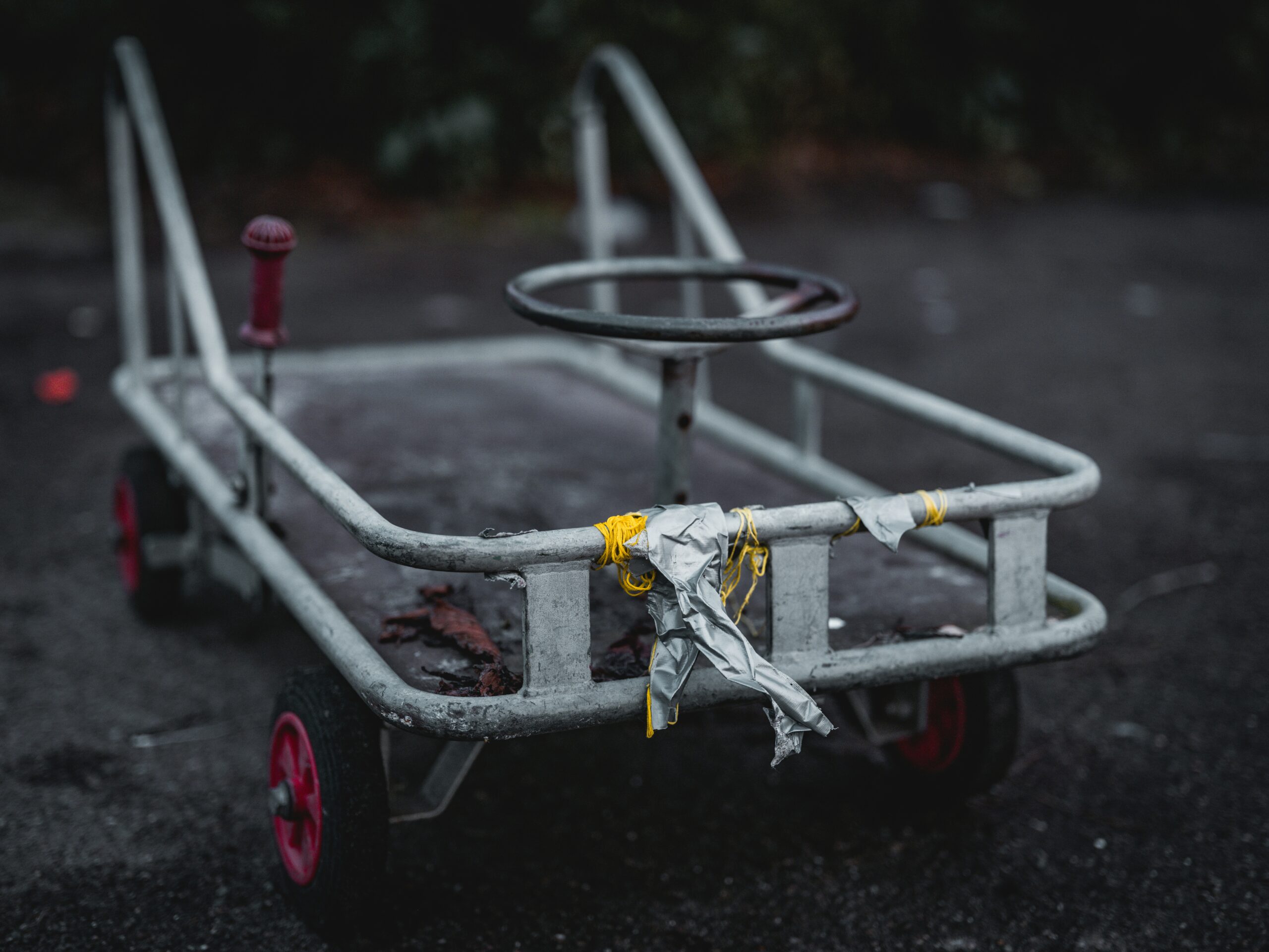 A small transportation trolley patched with some duck tape.