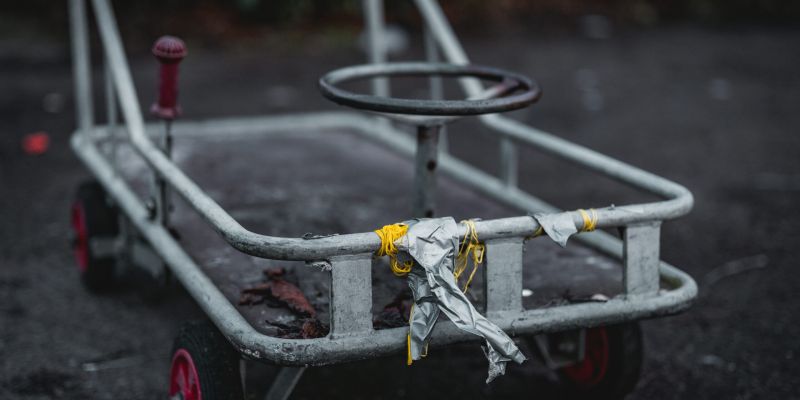 A small transportation trolley patched with some duck tape.